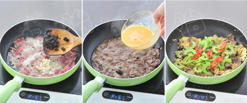 去除苦瓜的味道——苦瓜鸡蛋炒牛肉的做法步骤3
